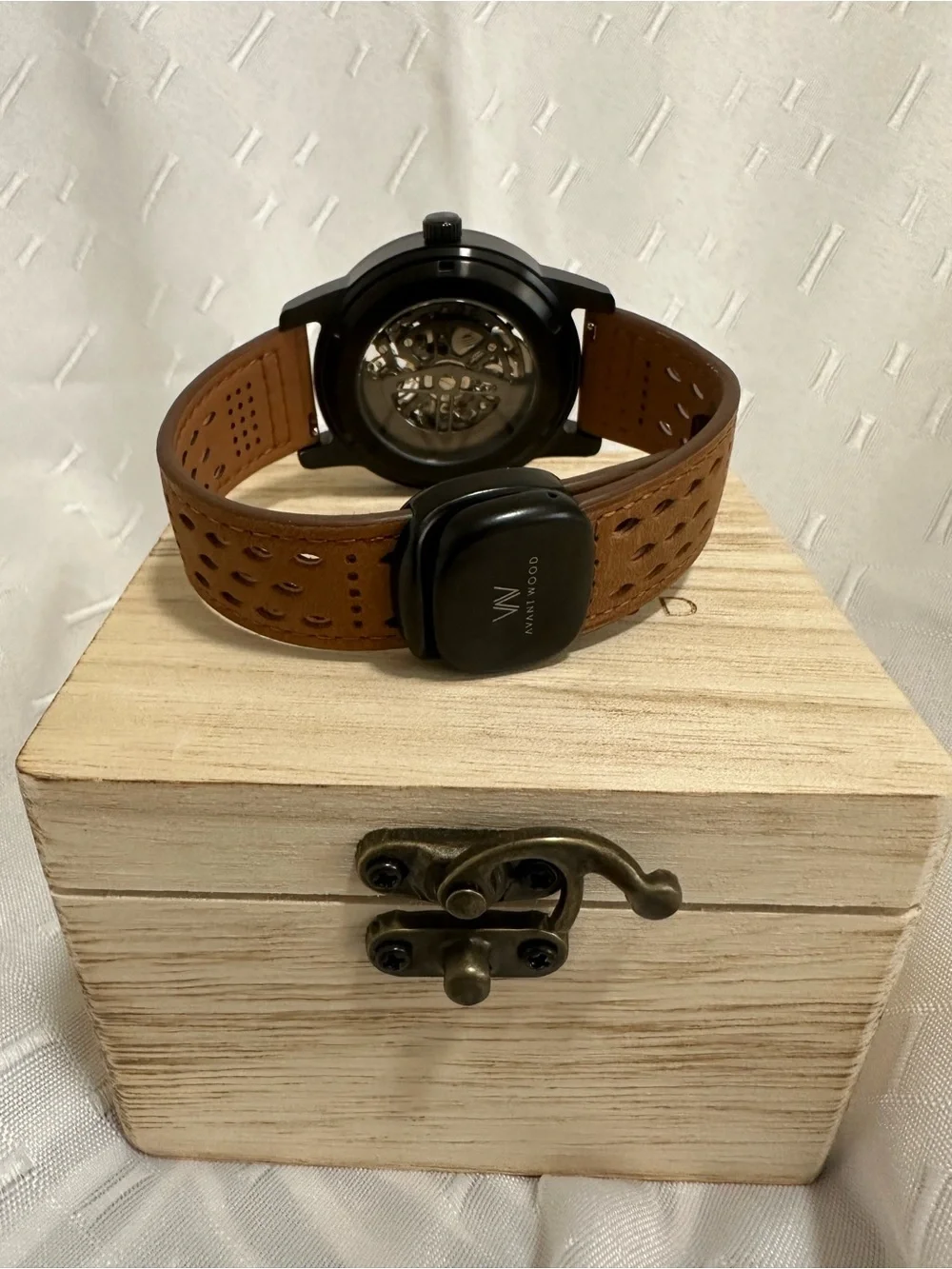 Avant Wood Automatic Men's Skeleton Dial Watch with Brown Leather Strap